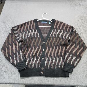 Vintage Claybrooke Sweater Mens Medium Multicolor Geometric Button Cardigan